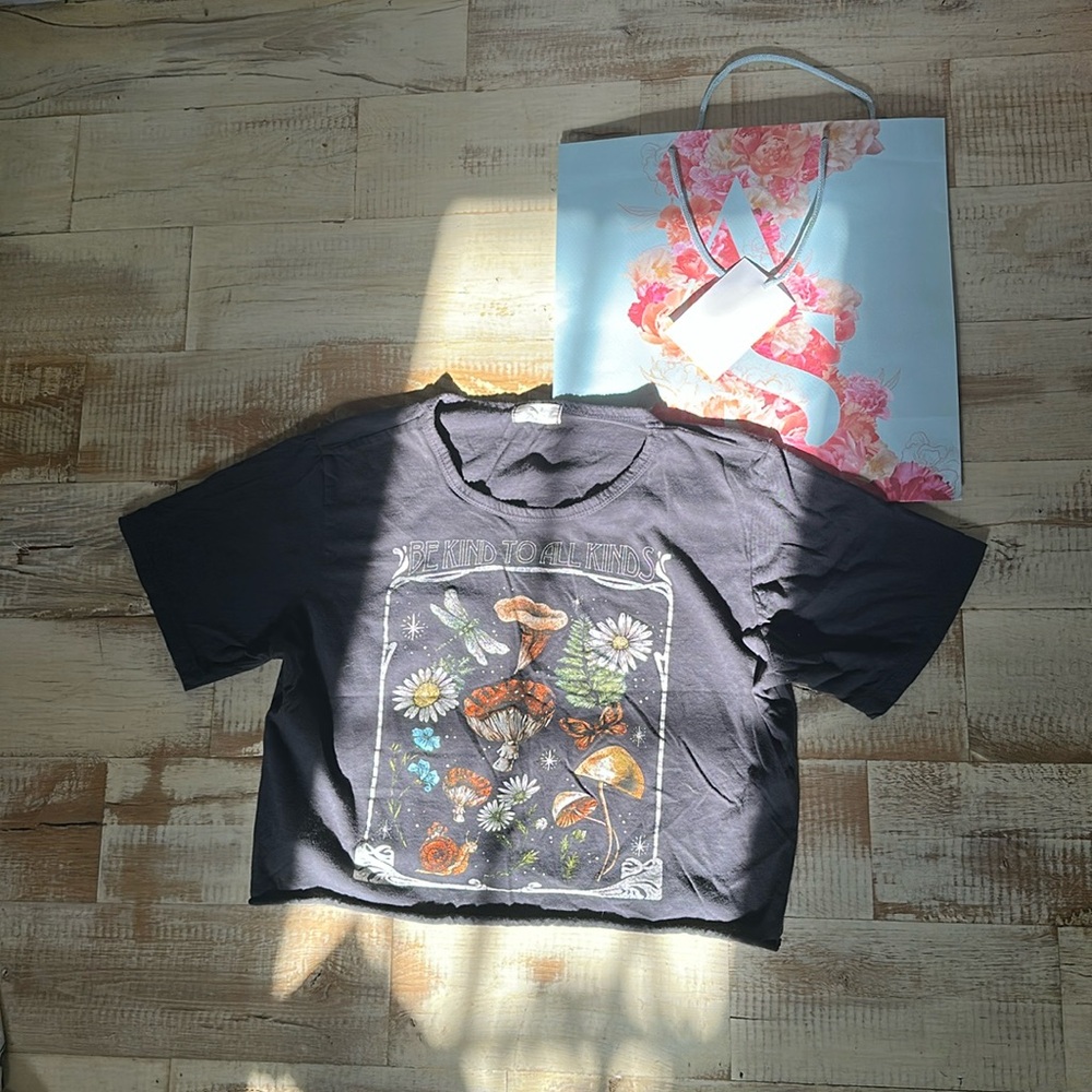 Altar'd State Black Graphic Tee with Nature Print